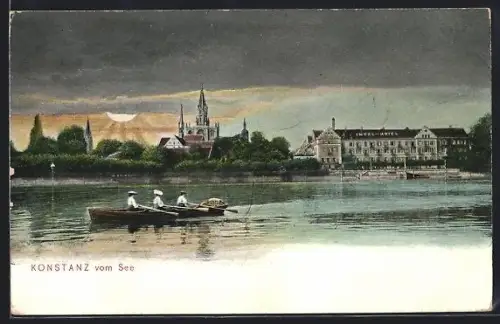 AK Konstanz, Insel-Hotel und Kirche vom See aus