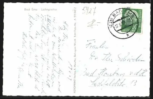 AK Bad Ems, Lahnpartie mit Schiffen und ufernahen Gebäuden