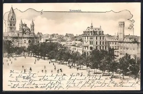 AK Köln, Neumarkt aus erhöhter Perspektive mit Kirche