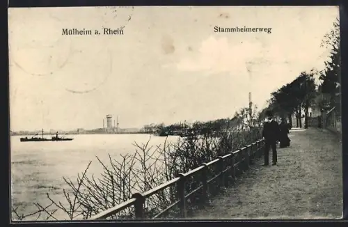 AK Mülheim a. Rhein, Stammheimerweg mit Uferpartie