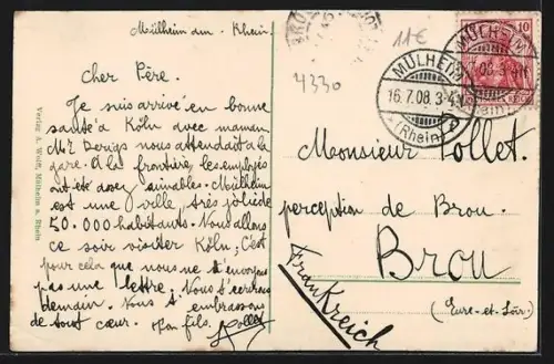 AK Mülheim a. Rhein, Stammheimerweg mit Uferpartie