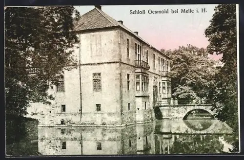 AK Melle i. H., Schloss Gesmold mit Wasserpartie