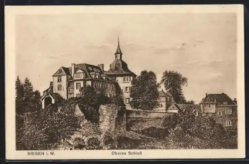 AK Siegen, Blick zum Oberen Schloss