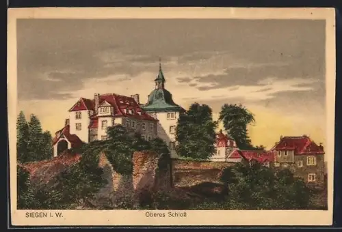 AK Siegen i. W., Oberes Schloss in der Dämmerung