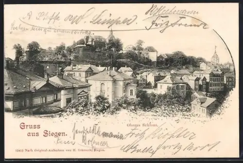 AK Siegen, Ortsansicht mit Blick zum Oberen Schloss