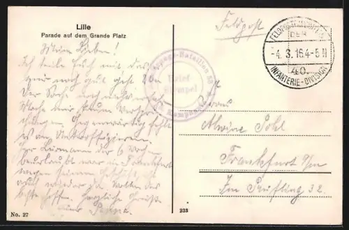 AK Lille, Parade auf dem Grande Platz