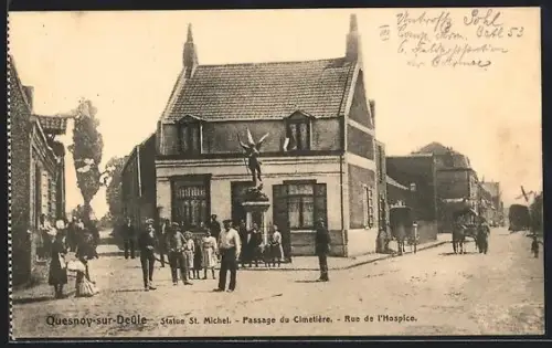 AK Quesnoy-sur-Deûle, Statue St. Michel, Passage du Cimetière, Rue de l`Hospice