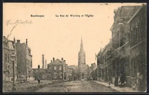 AK Bousbecque, La Rue de Wervicq et l`Eglise