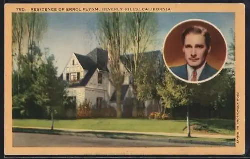 AK Beverly Hills, CA, Residence of Errol Flynn, Portrait