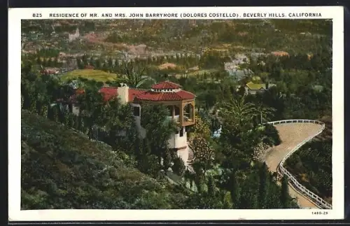 AK Beverly Hills, CA, Residence of Mr. and Mrs. John Barrymore, Bird`s Eye View