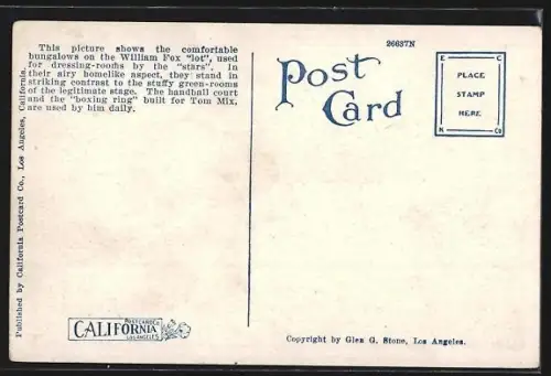 AK Hollywood, CA, Stars Bungalow Dressing-Rooms at the William Fox Studios