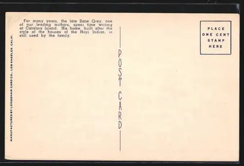 AK Santa Catalina Island, CA, Zane Grey`s Hopi Indian Home