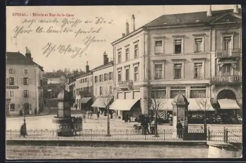 AK Épinal, Hôtels et Rue de la Gare
