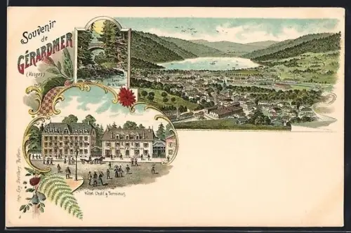 Lithographie Gérardmer, Hotel Cholé & Terminus, Panorama