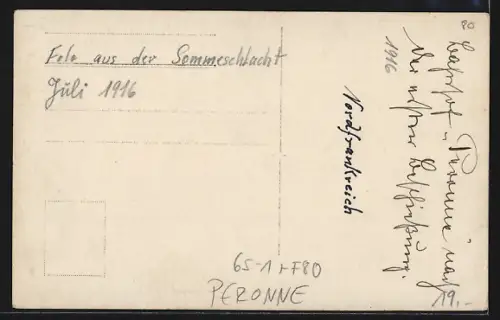 Foto-AK Peronne, Trümmer am Bahnhof im Juli 1916