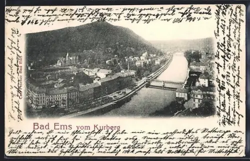 AK Bad Ems, Ortsansicht mit Brücke vom Kurberg aus