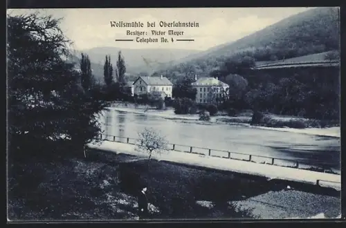 AK Oberlahnstein, Gasthaus Wolfsmühle V. Meyer mit Flusspartie