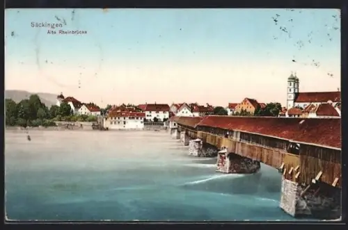 AK Säckingen, Gedeckte alte Rheinbrücke
