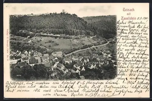 AK Teinach, Ortsansicht mit Zavelstein aus der Vogelschau