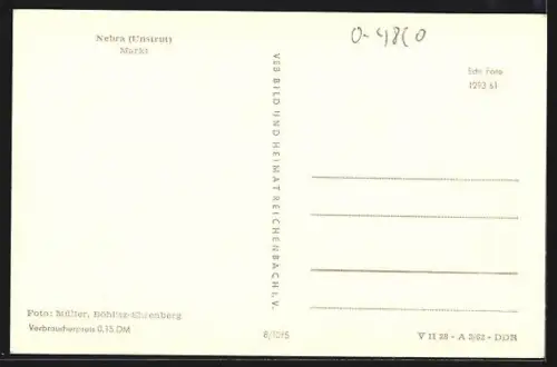 AK Nebra /Unstrut, Markt mit Löwenplastik und Denkmal