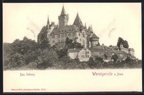 AK Wernigerode a. Harz, Blick auf das Schloss vom Tal aus