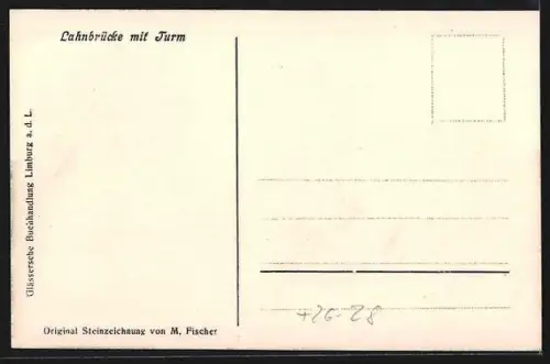 Steindruck-AK Limburg a. d. Lahn, Lanhnbrücke mit Turm