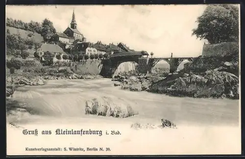 AK Kleinlaufenburg, Panorama mit Brücke
