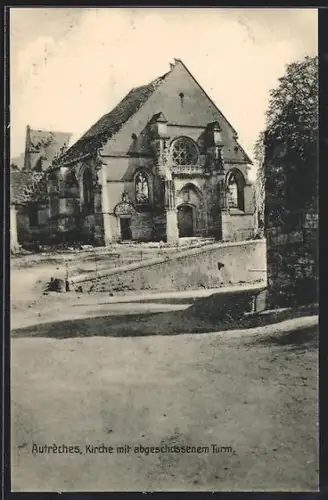 AK Autrèches, Église avec tour endommagée