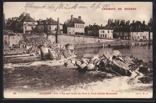 AK Pont-Sainte-Maxence, Ce qui reste du Pont après la destruction d`octobre 1914