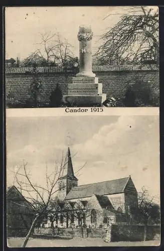 AK Candor, Monument commémoratif 1914-1915 et église du village