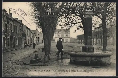 AK Beaumont-sur-Oise, La Fontaine de la Place Gambetta