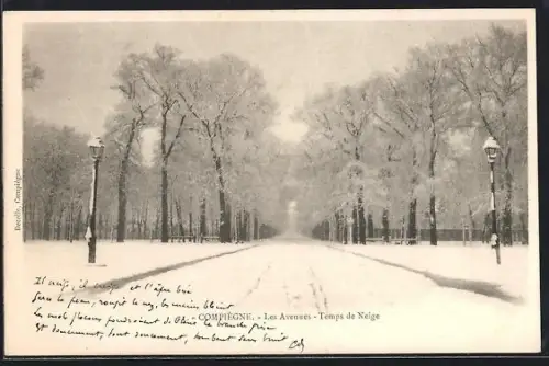 AK Compiègne, Les Avenues, Temps de Neige