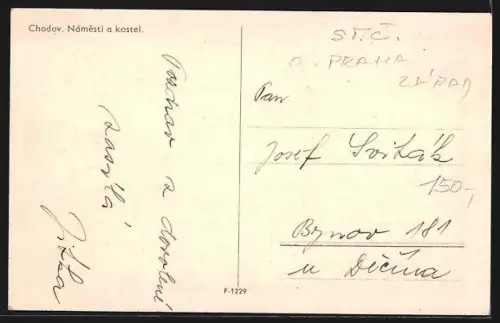 AK Chodau, Ortspartie an der Kirche