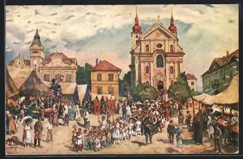 Künstler-AK Stara Boleslav, Renaisancni kostel Panny Marie z r. 1618