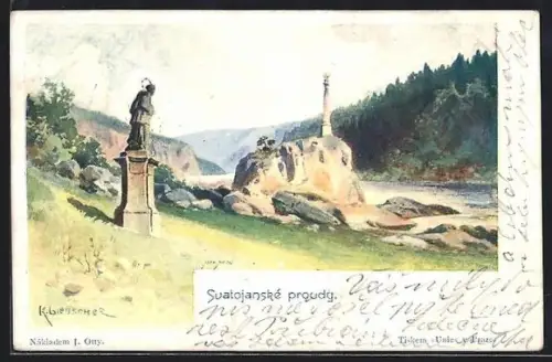 Künstler-AK Schlan / Slany, Svatojanske proudy