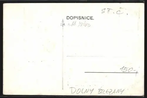 AK Dolni Brezany, Vchod do Kaple, Nádvori Zámku, Kriz na návsi