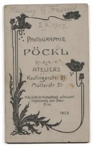 Fotografie Oscar Pöckl, München, Kaufingerstr. 21, Porträt eines jungen Mannes 1903