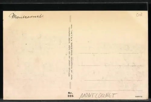 AK Montcornet, Vue sur le village avec église et train de marchandises au premier plan