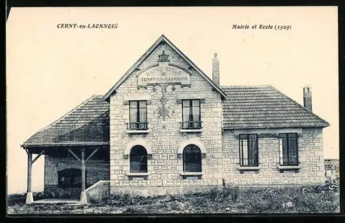 AK Cerny-en-Laonnois, Mairie et École, 1929