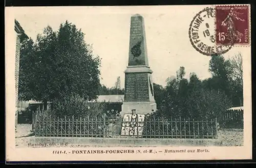 AK Fontaines-Fourches /S.-et-M., Monument aux Morts