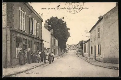 AK Salins /S.-et-M., Grande Rue et Route de Montigny