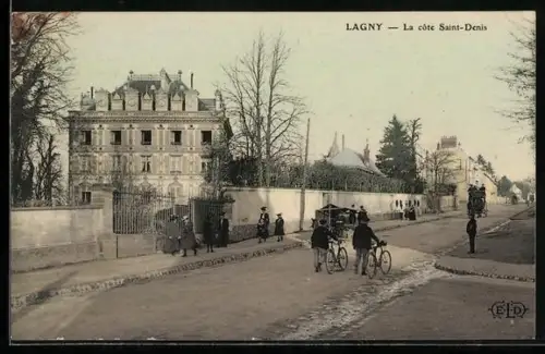 AK Lagny, La côte Saint-Denis avec cyclistes et piétons sur la route