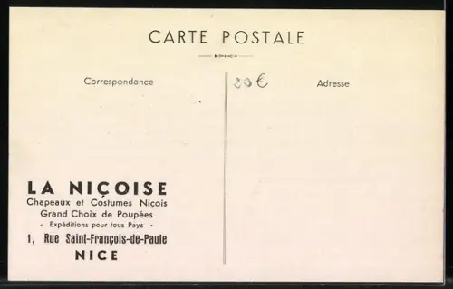 AK Nice, Magasin À la Nicoise avec costumes et poupées traditionnels, 1, Rue Saint-Francois-de-Paule