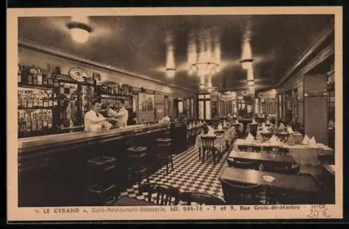 AK Nice, Intérieur du Café-Restaurant Le Cyrano, Rue Croix-de-Marbre