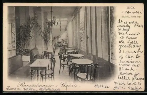 AK Nice, Intérieur du café Rumpelmayer avec tables et chaises élégantes