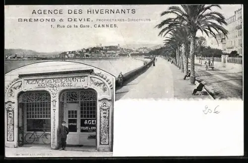 AK Cannes, Promenade et Agence des Hivernants sur la Rue de la Gare