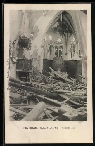 AK Neuviller, Église bombardée, Vue intérieure