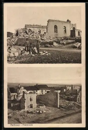 AK Harbouey, Ruines de bâtiments après la guerre