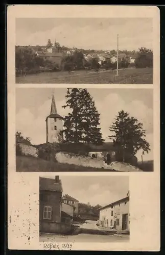 AK Répaix, Vue panoramique du village, église et rue principale en 1915