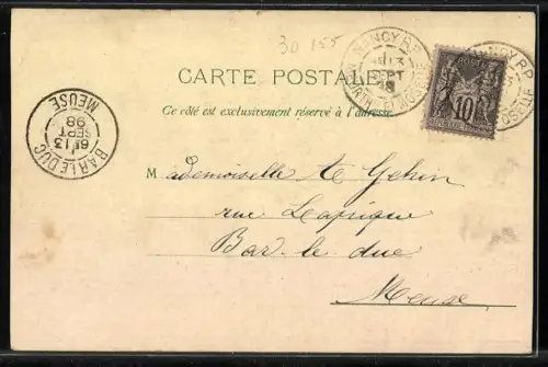 Lithographie Nancy, Vue générale depuis l`église St. Epvre, Porte de la Craffe et statue de Jeanne d`Arc